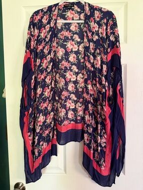 Mario Serrani Navy and Pink Floral Kimono